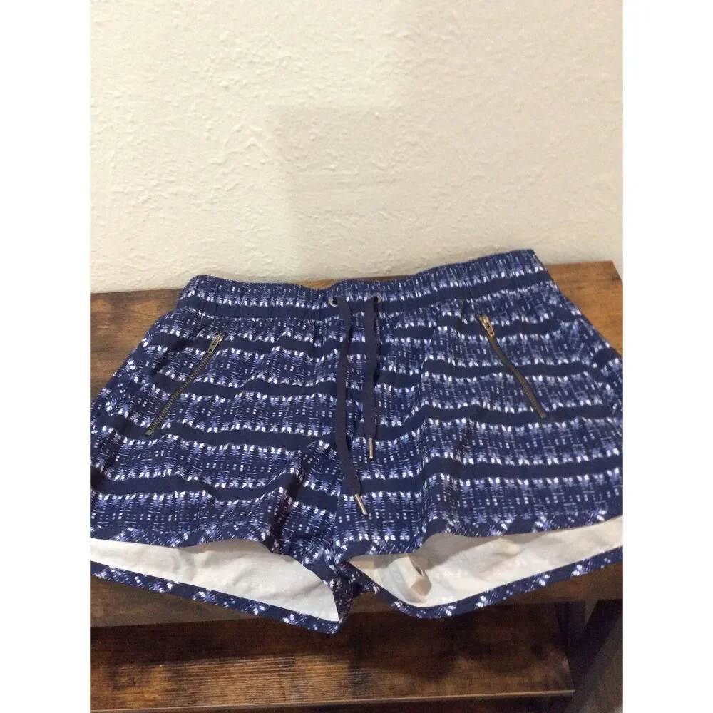 Athleta Ikat Sway Shorts- Medium-blue and white-print-VNC
